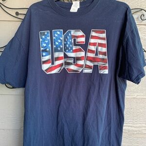 Gildan Blue and Red Short Sleeve Tees USA Graphic^^